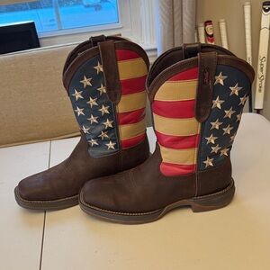 Durango Rebel Patriotic Pull-On Western Flag Dark Brown Boots Size 10D Like New